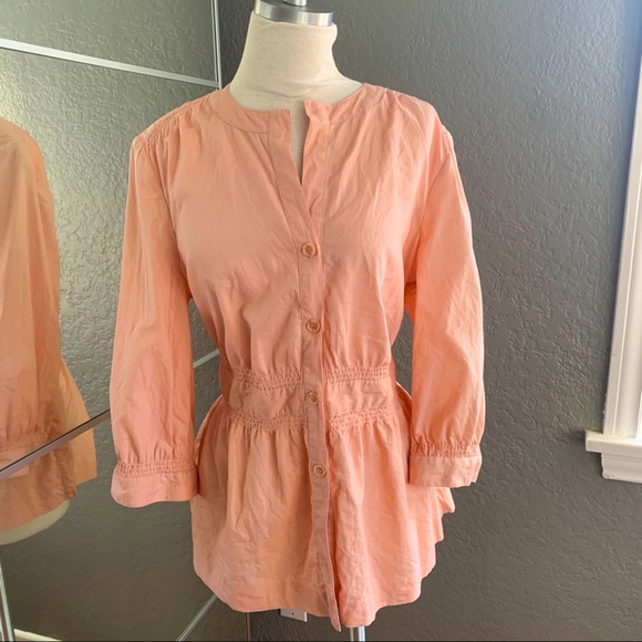 Linen blend button up blouse - Picture 1 of 5